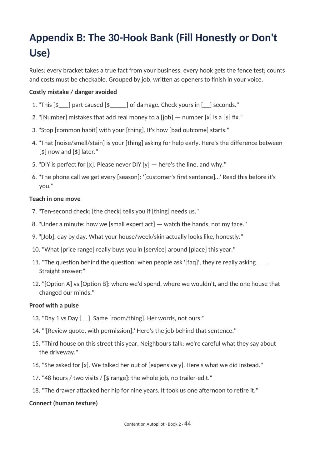 Actual PDF page 44 from Content on Autopilot: The 30-Hook Bank